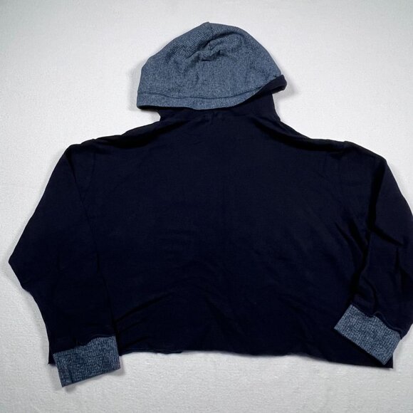 MONROW Long-Sleeve Hooded Cropped Sweater Navy Lounge Med Smiley Face Thermal - Picture 5 of 11